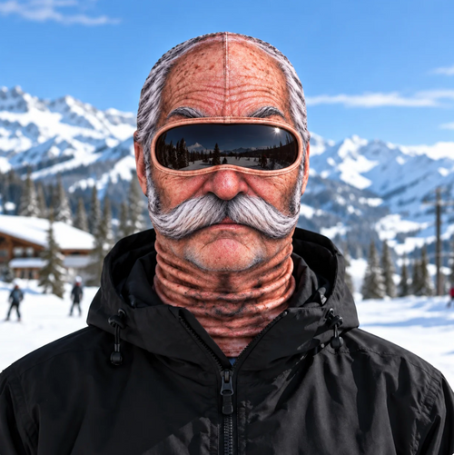 FrostFresse Skimaske in zwart met kleurrijke details, beschermt het gezicht tijdens wintersporten, comfortabele pasvorm.